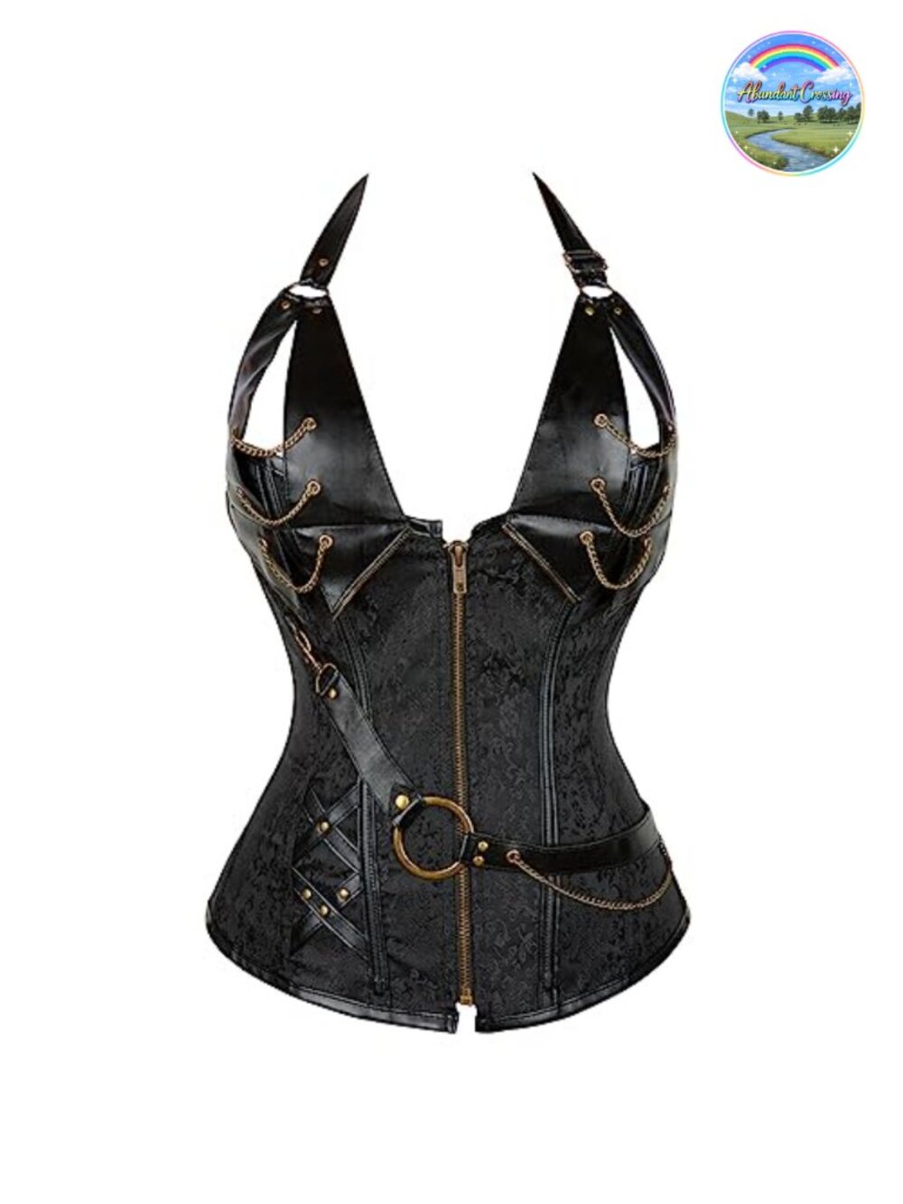 Gothic Steampunk Overbust Corset Faux Leather Lace Up Back Waist Cincher